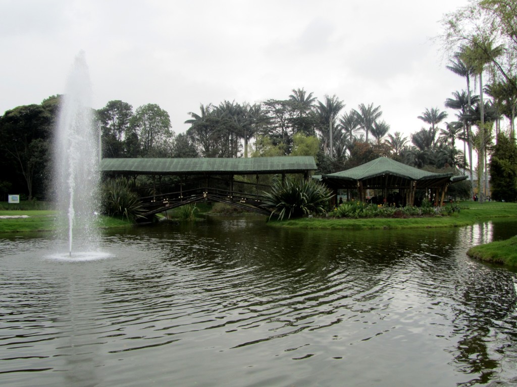 bogota botanical garden main lake and bridge.